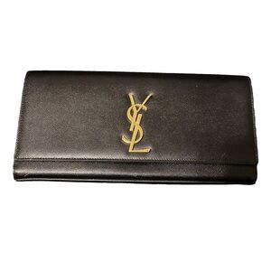 YSL Saint Laurent Black Clutch with Gold Logo $2999